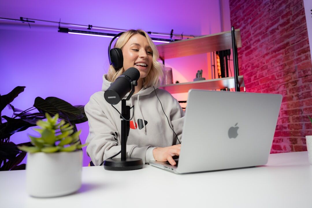 podcaster recording in studio