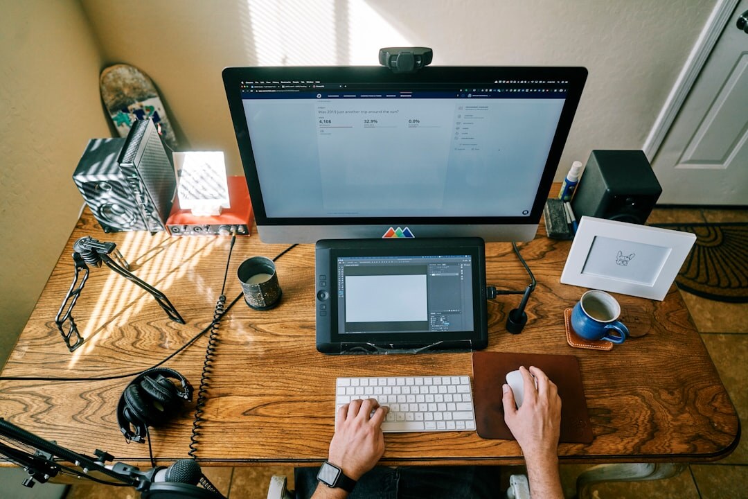 blog writer at desk