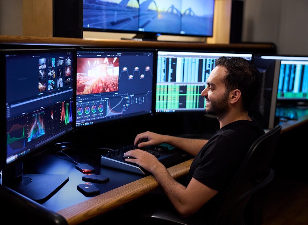 podcaster recording in professional studio