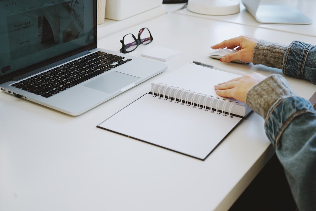 blog writer at desk