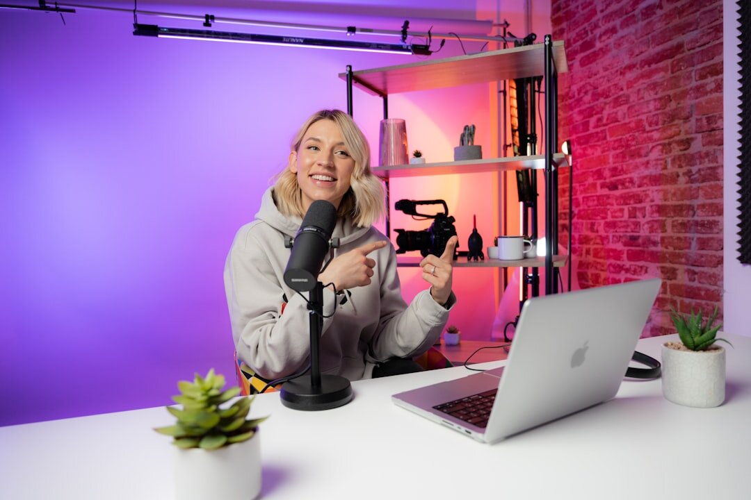 content creator recording podcast
