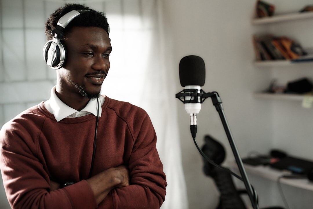 person recording podcast in studio